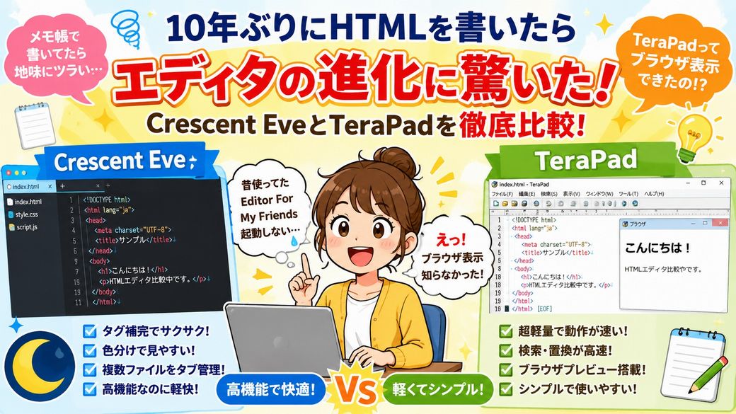 【衝撃】10年ぶりにHTMLを書いたら名作「エディフリ」が起動しない件！代わりの神ソフト2選