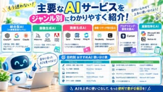 【2026年版】主要なAIサービス一覧！文章作成・画像生成・動画生成・プログラミングまで目的別に徹底解説